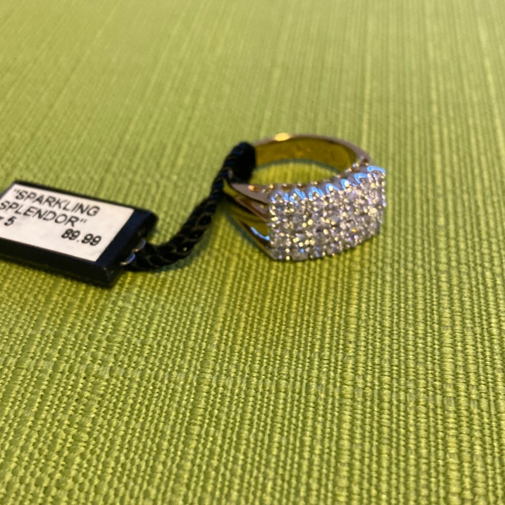 Sparkling Multi-Row Crystal Ring in Gold Tone
